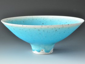 Grogged porcelain bowl 28cm diameter.